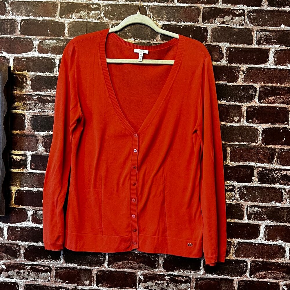 Escada Red V-Neck Button Down Cardigan Sweater - Size 40